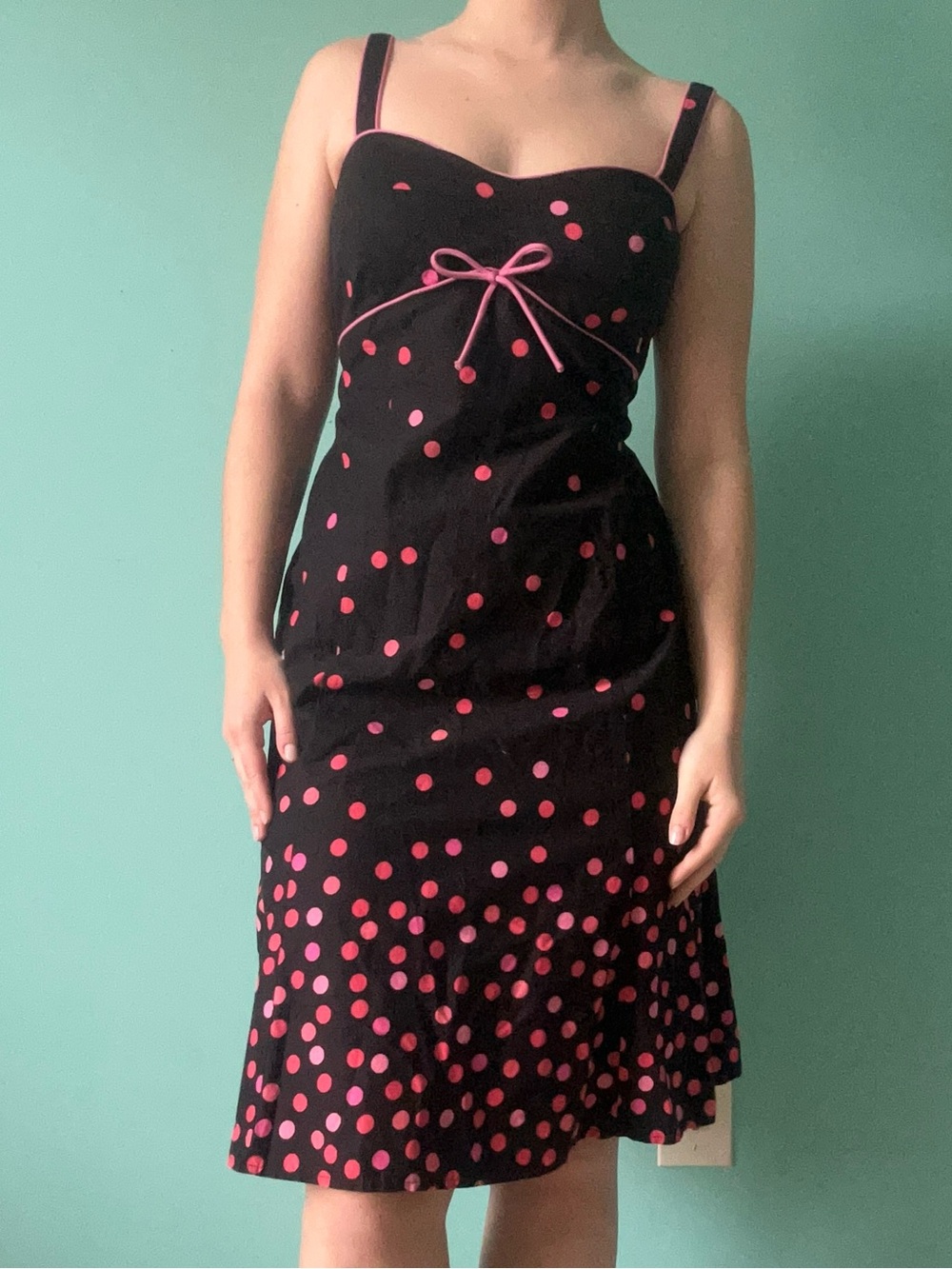 dressbarn Black Dress with Pink Polka Dots
